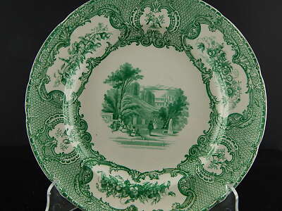 COPELAND & GARRETT 1833-1847 ANTICO PREZIOSO PIATTO ALBA CERAMICA POTTERY VERDE