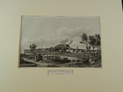 ANTICA STAMPA INCISIONE XIX SECOLO COMBAT DI EBELSBERG 1809 DISEGNO SIMEON FORT