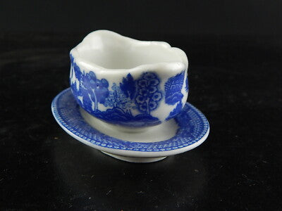 ANTICA RARA SALSIERA PORCELLANA DECORO WILLOW IN MINIATURA DA CASA BAMBOLE