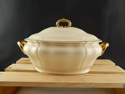 ANTICA ART DECO ZUPPIERA CENTROTAVOLA CERAMICA DECORO ORO VILLEROY&BOCH METTLACH