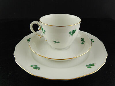 PREZIOSO TRIO TAZZA TÈ PORCELLANA AUGARTEN VIENNA MARIA THERESIA VERDE IMPERO #