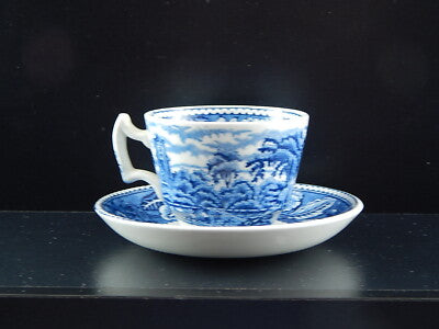 ANTICA TAZZA E PIATTO CERAMICA POTTERY BURSLEM ENOCH1784RALPH1750 WOODLAND BLU