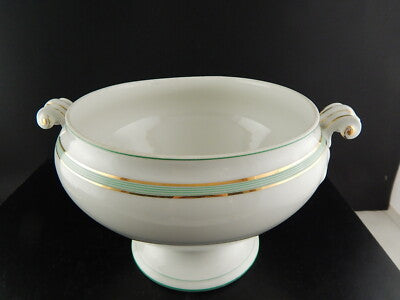 ANTICA RARA ZUPPIERA PORCELLANA VIEUX PARIGI BIANCA PROFILI VERDI E ORO FINE 800