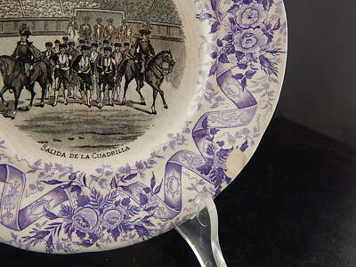 ANTICO PIATTO CERAMICA SARREGUEMINES 1800 LA CORRIDA SALIDA DE CUADRILLA