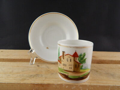 ANTICA TAZZA E PIATTO PORCELLANA IMPERO VECCHIO PARIGI DIPINTA POLICROMA #4819