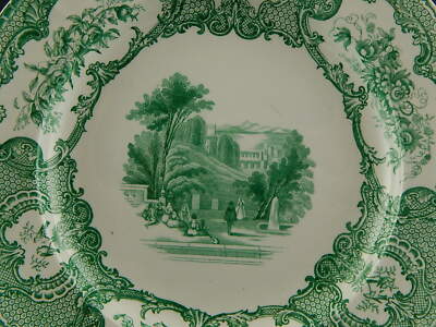 COPELAND & GARRETT 1833-1847 ANTICO PREZIOSO PIATTO ALBA CERAMICA POTTERY VERDE