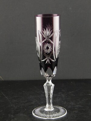 PREZIOSO ANTICO BOEMIA BICCHIERE CALICE FLUTE CRISTALLO MOLATO E TAGLIATO VIOLA