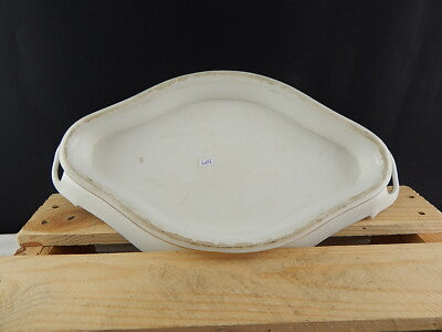 ANTICO IMPORTANTE VASSOIO CON MANICI IMPERO PORCELLANA BIANCA DECORO ORO1800