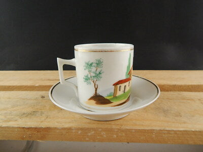 ANTICA TAZZA E PIATTO PORCELLANA IMPERO VECCHIO PARIGI DIPINTA POLICROMA #4819