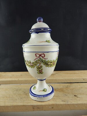 ANTICO VASO ALBARELLO SPEZIALE FARMACIA MAIOLICA SECONDA META' 1700 GHIRLANDE