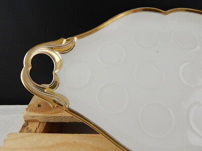 ANTICO IMPORTANTE VASSOIO CON MANICI IMPERO PORCELLANA BIANCA DECORO ORO1800