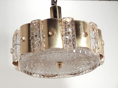 MODERNARIATO RARO LAMPADARIO OTTONE CRISTALLO DESIGNER C. FAGERLUND ORREFORS