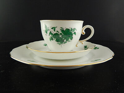 PREZIOSO TRIO TAZZA TÈ PORCELLANA AUGARTEN VIENNA MARIA THERESIA VERDE IMPERO #