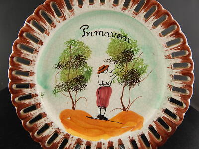 PIATTO DECORATIVO TRAFORATO MAIOLICA CERAMICA BASSANO NOVE DIPINTO PRIMAVERA