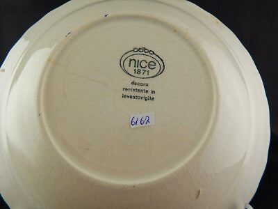 VINTAGE PIATTO FONDO CERAMICA N.I.C.E MONDOVI' BIANCO BLU COLLEZIONE SHABBY CHIC