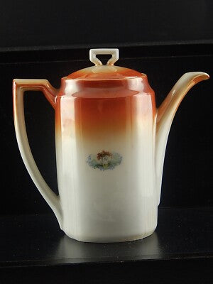 ANTICO SET DA CAFFÈ PORCELLANA DECORO A LUSTRO ARANCIO SCENA GALANTE FINE 800