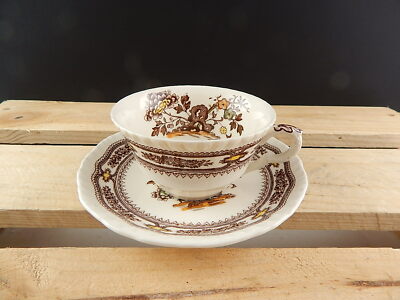 ANTICA TAZZA TÈ E PIATTINO MASON'S PATENT IRONSTONE CHINA DECORO MANCHU DIFETTO