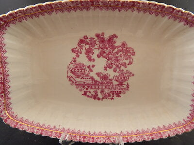 ANTICO VASSOIO PIATTO MANICI PORCELLANA PROFILO ORO TUPPACK TIEFENFURT FUCSIA