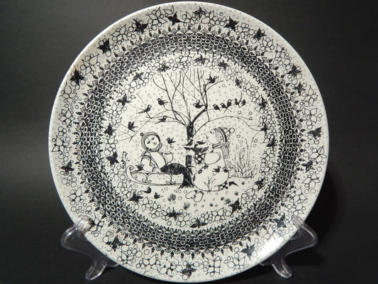 PIATTO PORCELLANA MODERNIST DESIGNER BJORN WIINBLAD LE STAGIONI INVERNO WINTER
