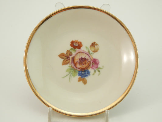 ANTICO PIATTINO KPM COPENHAGEN PORCELLANA BOUQUET DI FIORI E ORO DEL 1924 CM. 10