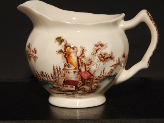 VINTAGE LATTIERA BRICCO SEMI PORCELLANA JOHNSON BROS THE OLD MILL STAMPA A MANO