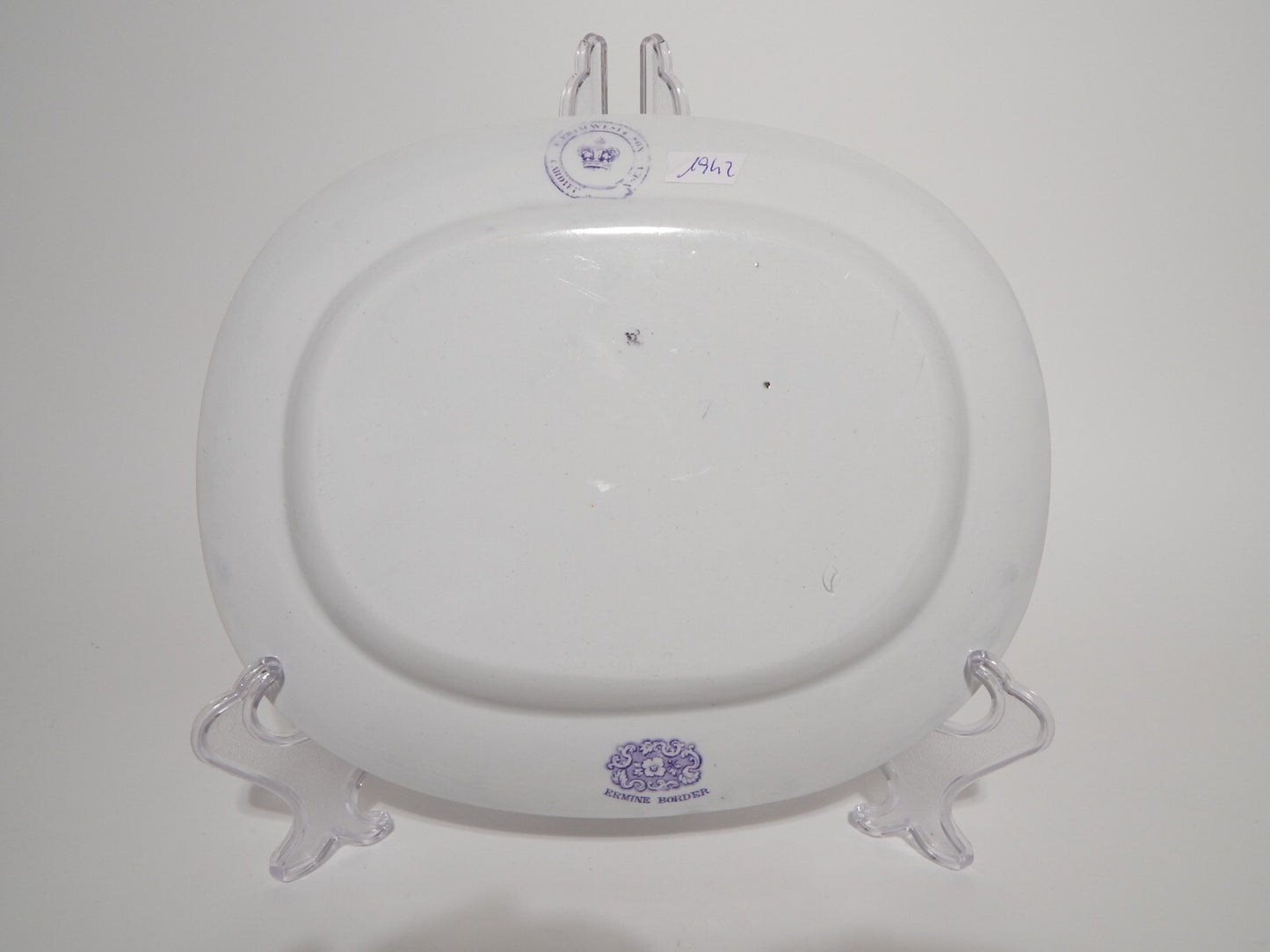 ANTICO RARO VASSOIO CERAMICA STAFFORDSHIRE PRIMAVESI 1860 ERMINE BORDER VIOLA #