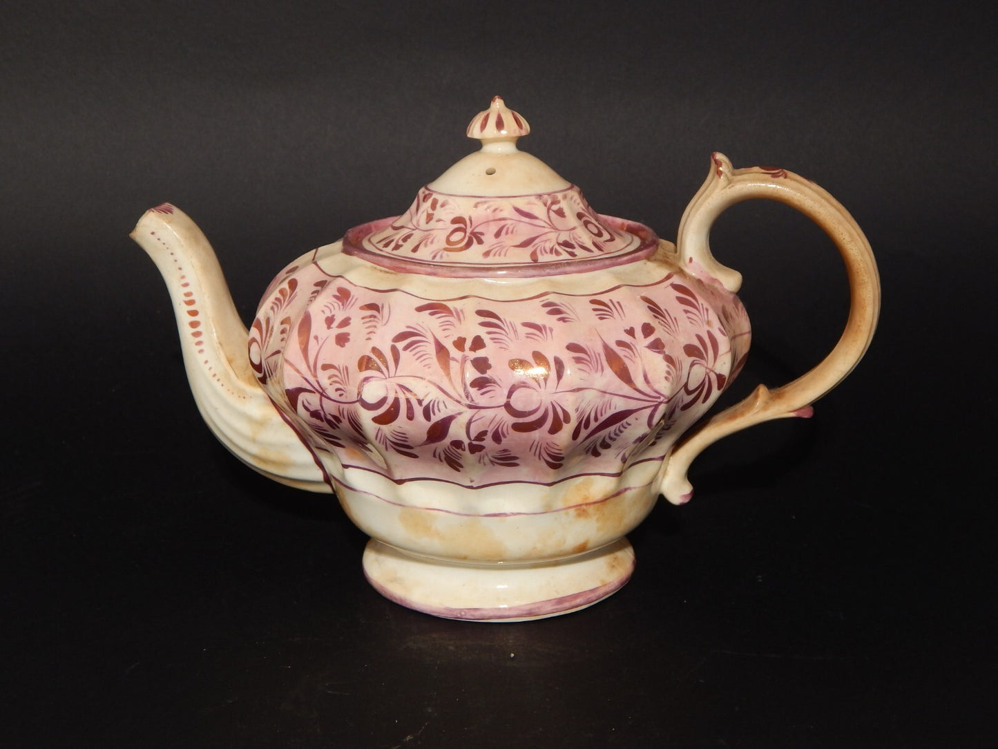 ANTICA GEORGIANA TEIERA PORCELLANA LUSTRO ROSA STAFFORDSHIRE PRIMA META' 1800