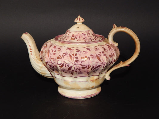ANTICA GEORGIANA TEIERA PORCELLANA LUSTRO ROSA STAFFORDSHIRE PRIMA META' 1800