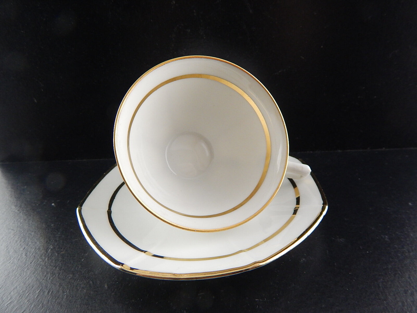 ANTICA TAZZA CAFFÈ CON PIATTINO ART DECO LIMOGES PORCELLANA BIANCA E ORO