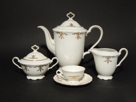 ANTICO SERVIZIO CAFFÈ PORCELLANA BIANCA ORO MARIE LUISE BAVARIA SELTMANN WEIDEN