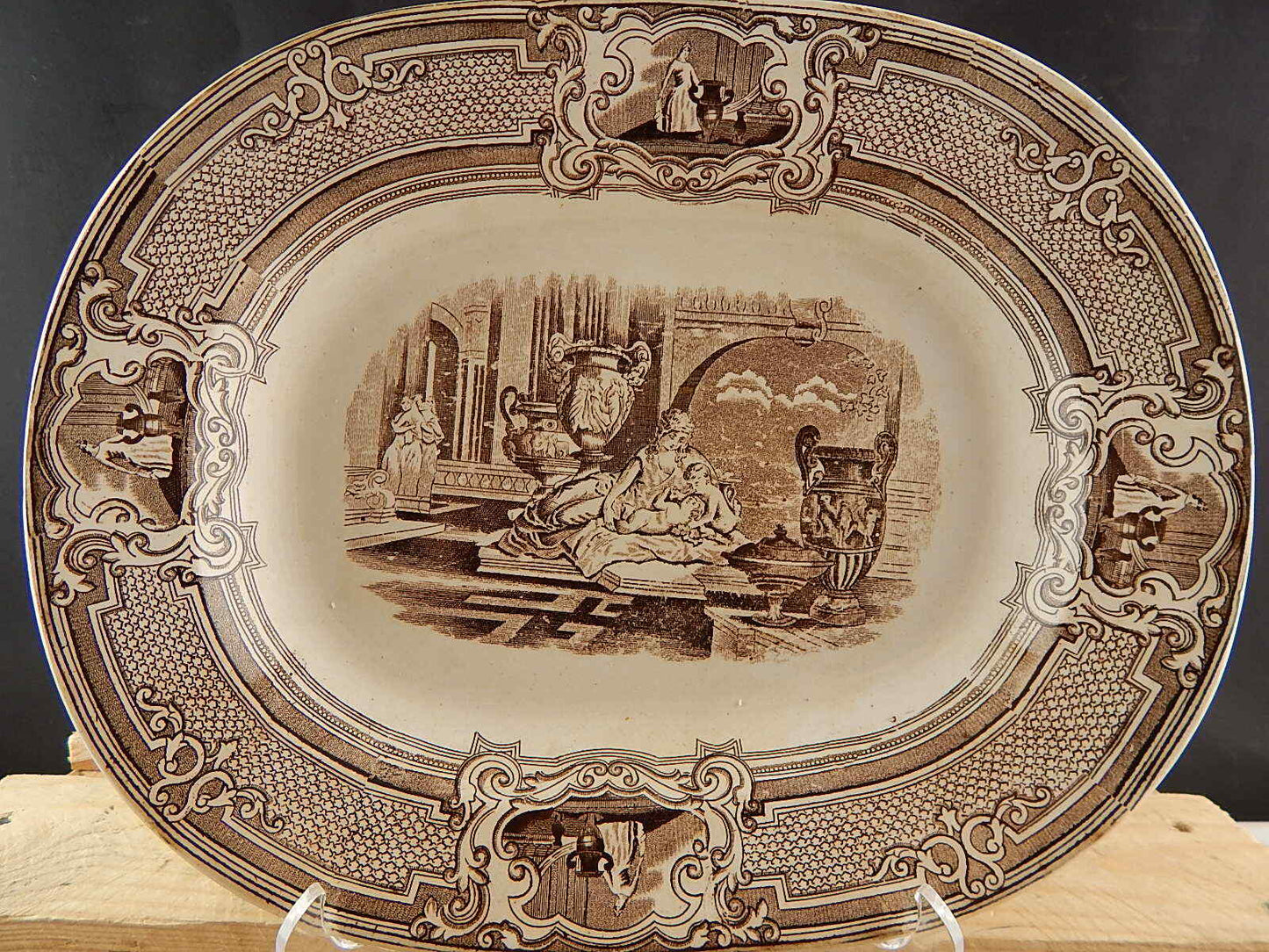 ANTICO PREZIOSO VASSOIO CERAMICA PRIMAVESI & SONS SWANSEA DECORO NEOCLASSICO