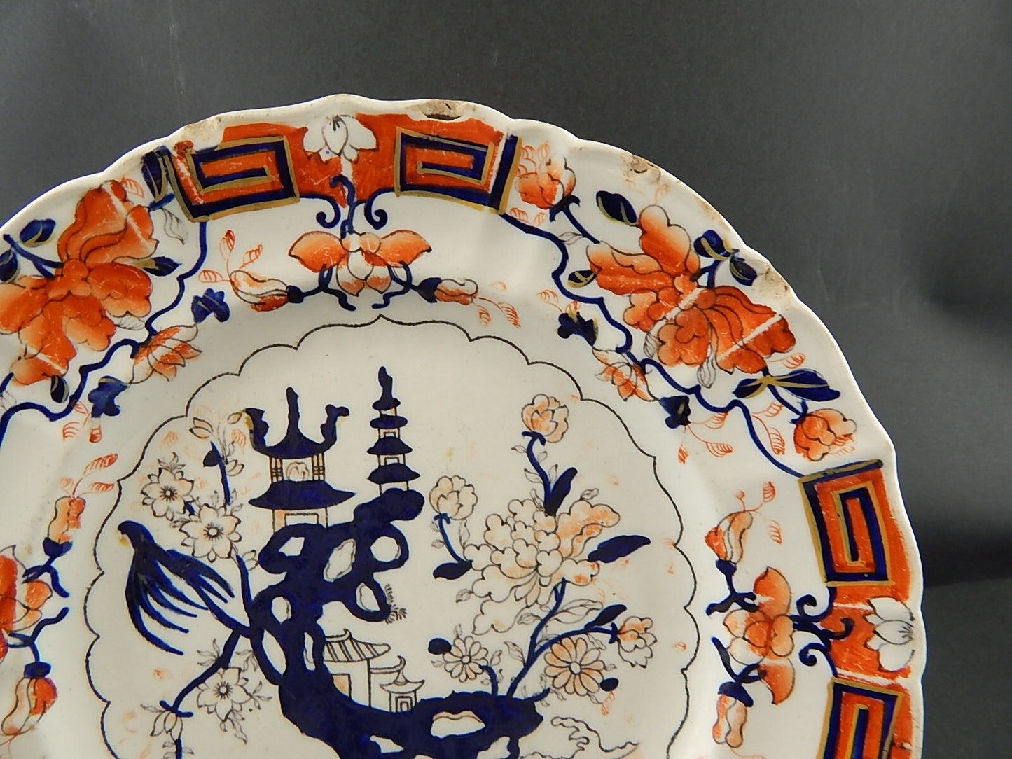 ANTICO RARO PIATTO 1840 CERAMICA MASON'S PATENT IRONSTONE CHINA DECORO A MANO