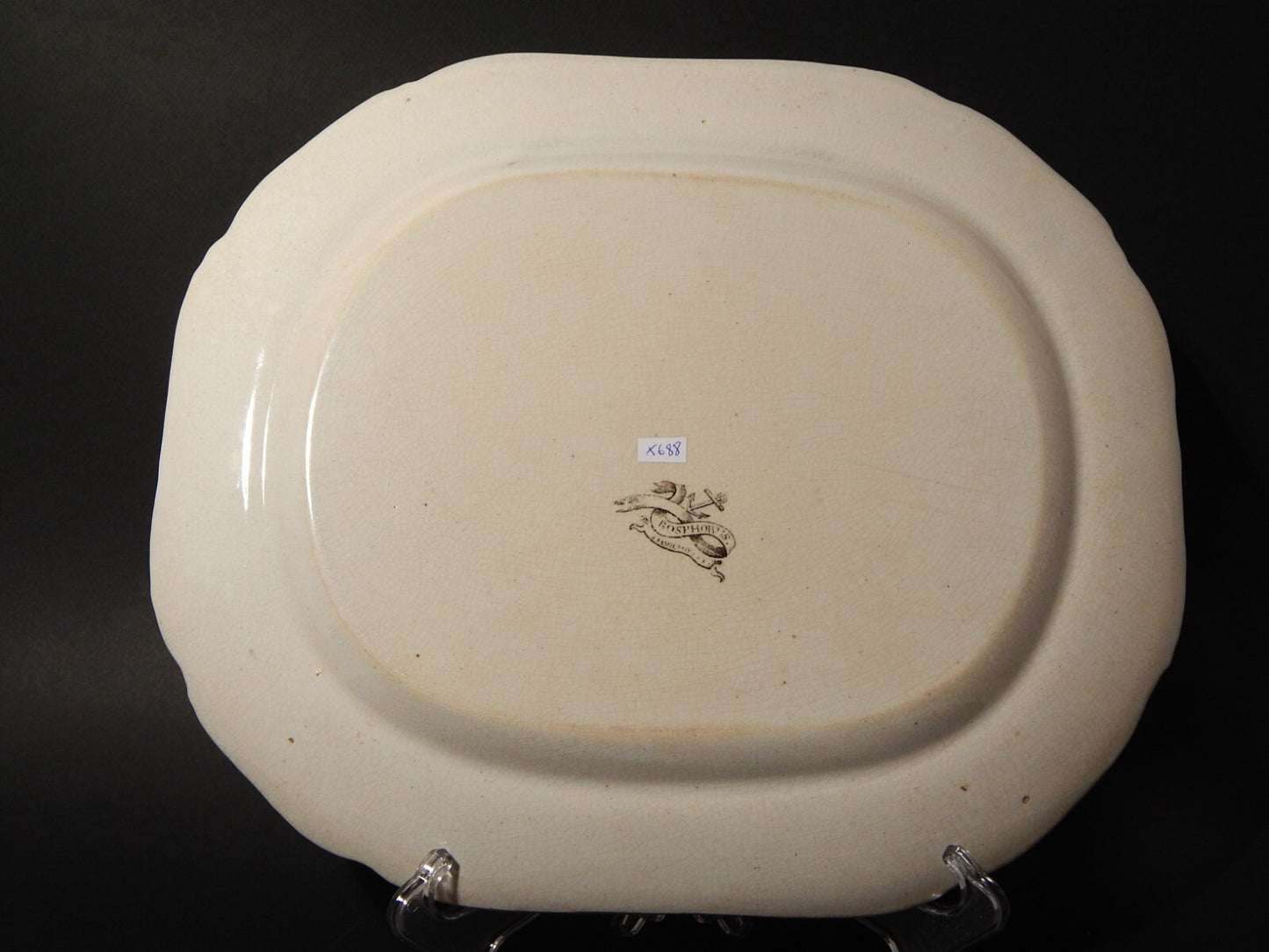 ANTICO VASSOIO CERAMICA POTTERY J. MARSHALL & CO BOSPHORUS STAMPA A MANO MARRONE