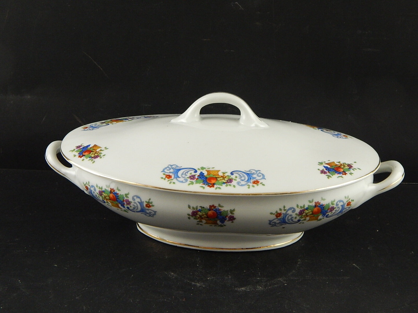 ANTICA LIBERTY LEGUMIERA ZUPPIERA CENTROTAVOLA PORCELLANA BOEMA DECORO POLICROMO