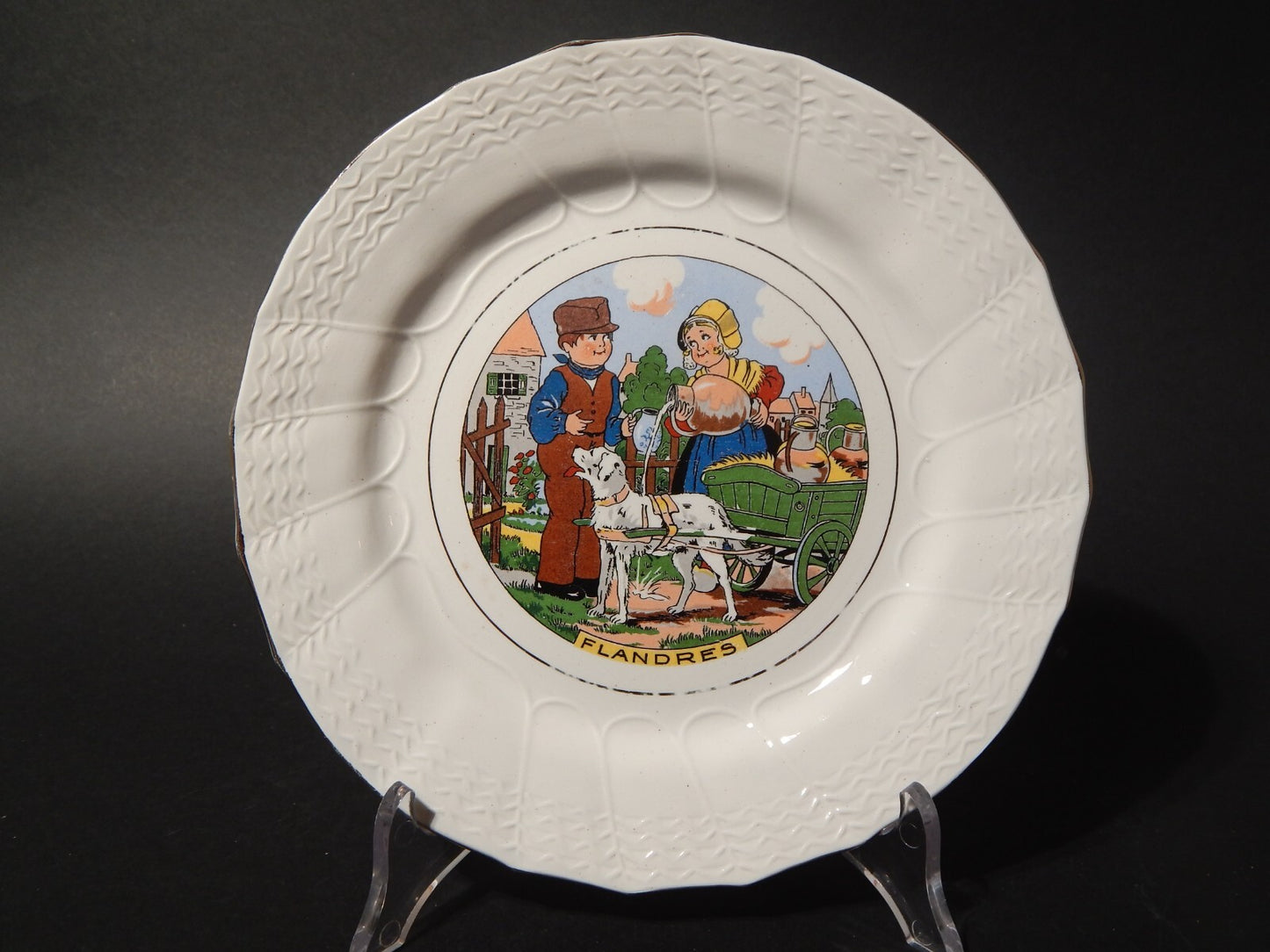 ANTICO PIATTO DECORATIVO CERAMICA SARREGUEMINES FLANDRES PRIMA META' 900