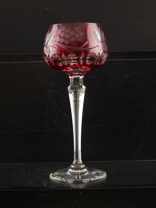 PREZIOSO VINTAGE BICCHIERE CALICE CRISTALLO BOEMIA MOLATO ROSSO RUBINO