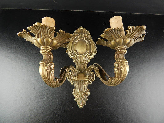 ANTICA APPLIQUE DUE FUOCHI E 14 LAMPADA PARETE BRONZO OTTONE NAPOLEONE III