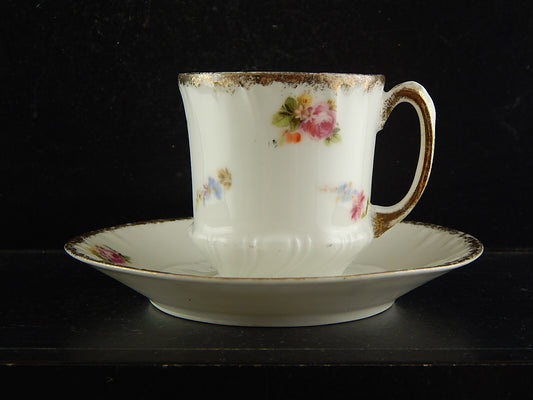 ANTICO SET TAZZA PIATTO PORCELLANA LIMOGES ART NOUVEAU LIBERTY DIPINTA MANO