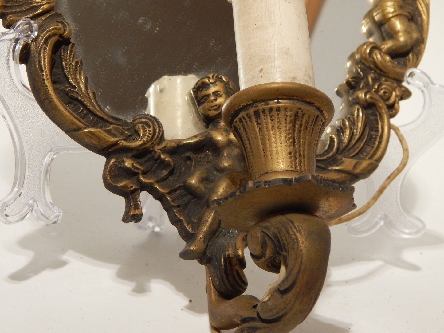 ANTICA APPLIQUE CON PREGEVOLE CORNICE STILE BAROCCO OTTONE O BRONZO E SPECCHIO