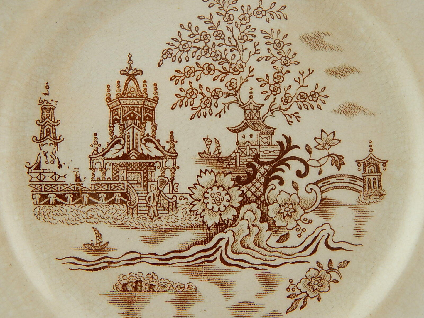 ANTICO PIATTO PORCELLANA CERAMICA META' 1800 GUSTAVSBERG DECORO GONG GONG