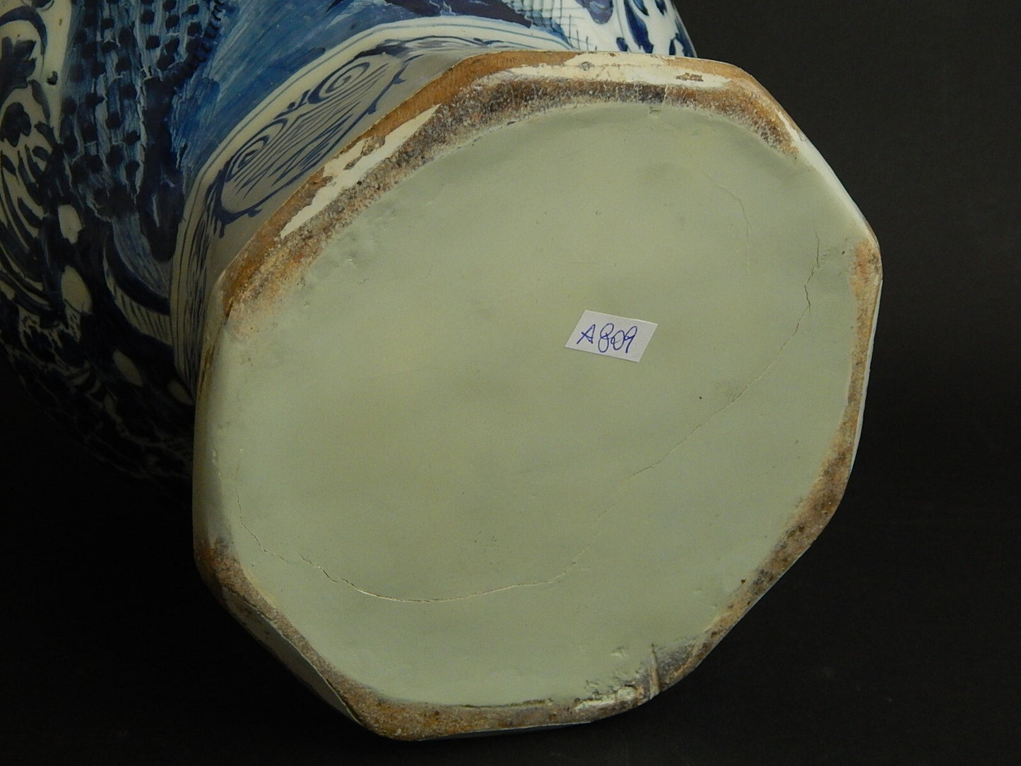 ANTICO PREZIOSO GRANDE VASO OTTAGONALE CERAMICA DELFT FINE XVII SECOLO I PAVONI