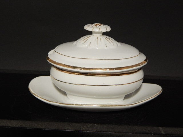 ANTICA SALSIERA CERAMICA BIANCA E ORO RICHARD MILANO FINE 1800 STILE IMPERO