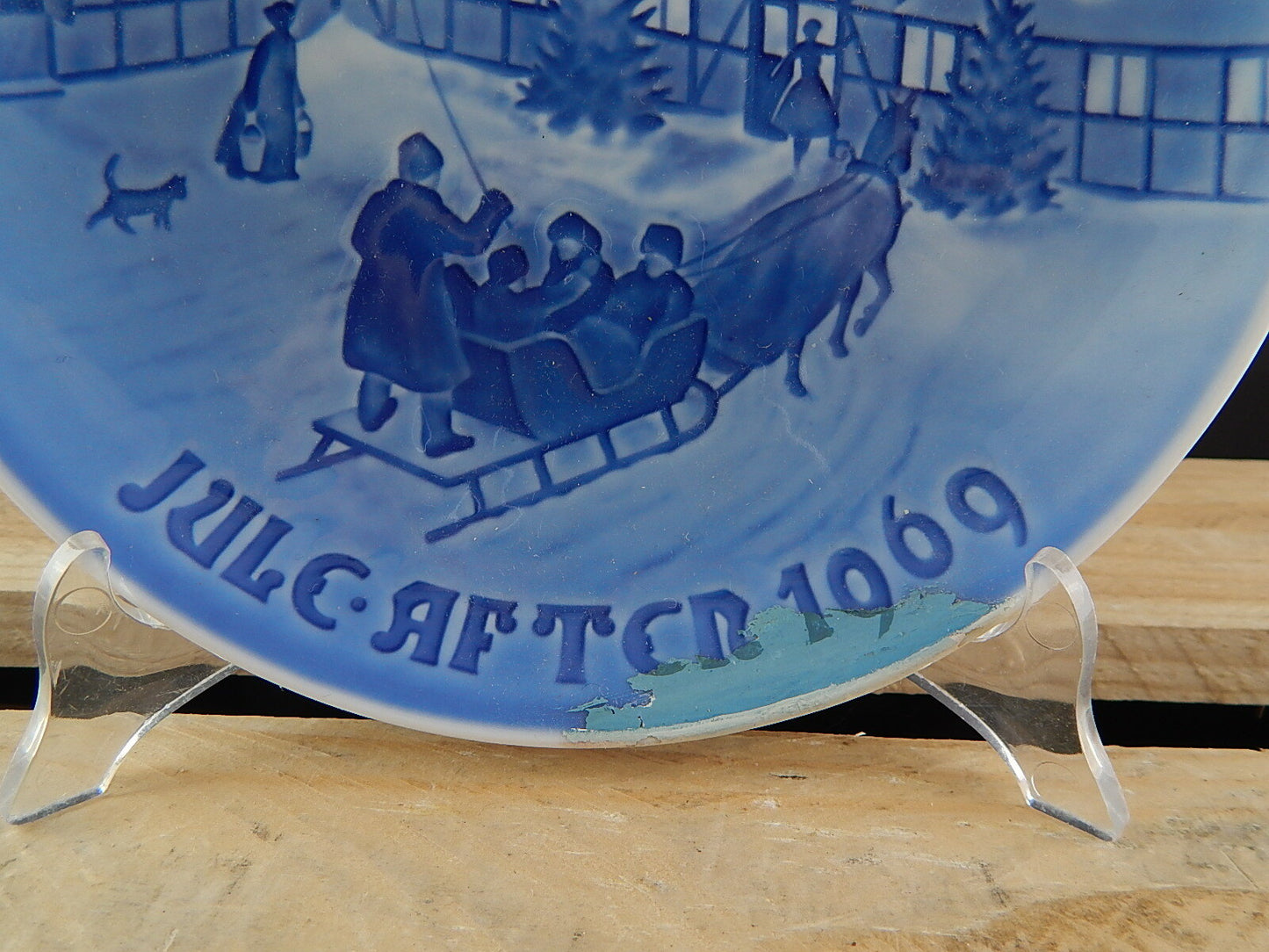 ROYAL COPENHAGEN BING&GRONDAHL PIATTO DI NATALE 1969 PORCELLANA BLU DIFETTO