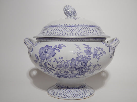 ANTICA ZUPPIERA CENTROTAVOLA CERAMICA INGLESE PRIMAVESI 1860 ERMINE BORDER VIOLA