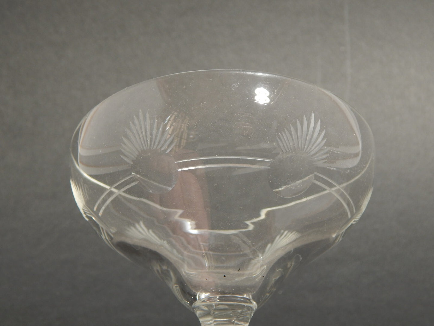 ANTICO ART DECO SET 4 CALICI COPPE CHAMPAGNE IN CRISTALLO BOEMIA INCISI E MOLATI