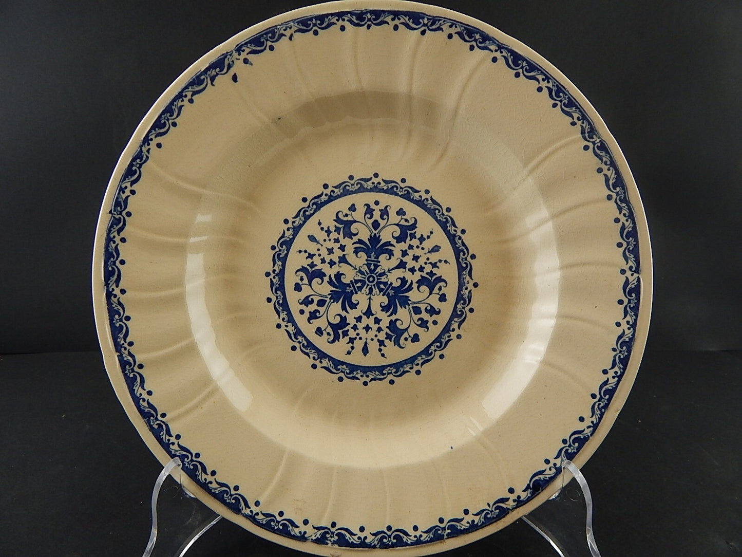 ANTICO 1875 PIATTO FONDO CERAMICA GIEN DECORO BLU ALLA ROUEN