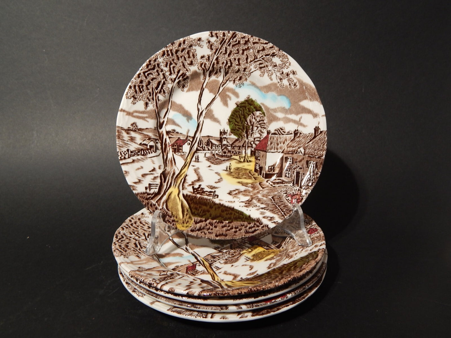 VINTAGE SERVIZIO 5 PIATTI DOLCE CERAMICA GRINDLEY STAMPA MANO SUNDAY MORNING