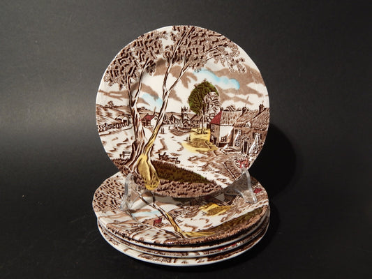 VINTAGE SERVIZIO 5 PIATTI DOLCE CERAMICA GRINDLEY STAMPA MANO SUNDAY MORNING