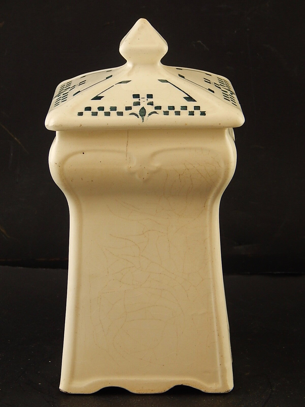 ANTICO RARO LIBERTY BARATTOLO CUCINA RIIS RISO CERAMICA DECORATO VERDE