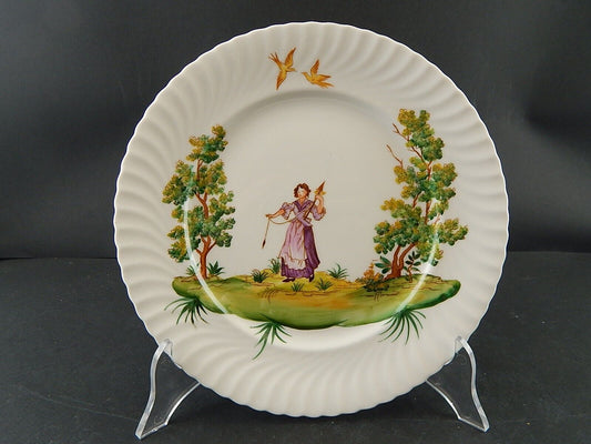 PIATTO PORCELLANA DIPINTO ARTE MORBELLI VECCHIO MILANO VITA POPOLARE FILATRICE
